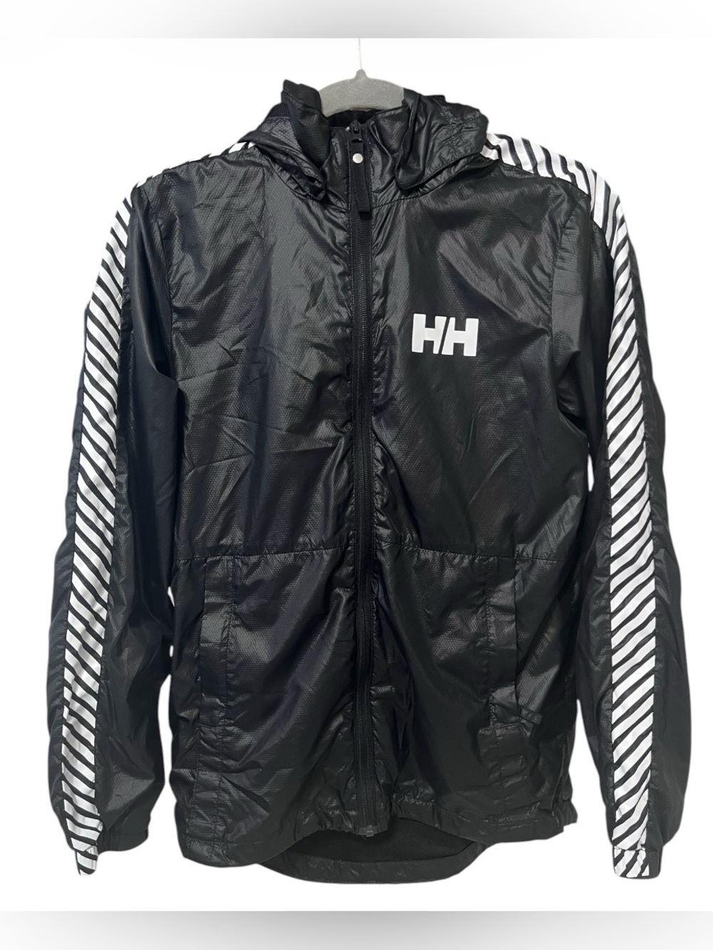 Helly Hansen Hooded Windbreaker Jacket Youth 14 / Medium Black Reflective